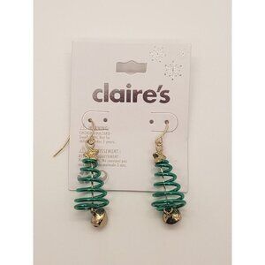 Claires Green Christmas Tree Hook Back Earrings With Bells